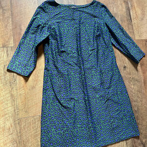 Women's Jude Connally Long Sleeve Dress L Green Blue Leopard Print